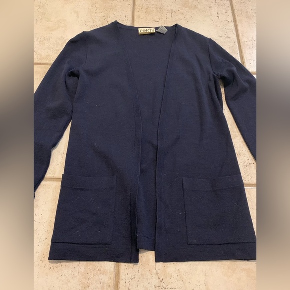 Vintage Ports International Pure Virgin Wool Cardigan S Dark Blue/Black - Picture 2 of 7